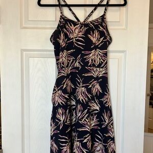 Pact Navy and Pink Leaf Print Midi Dress